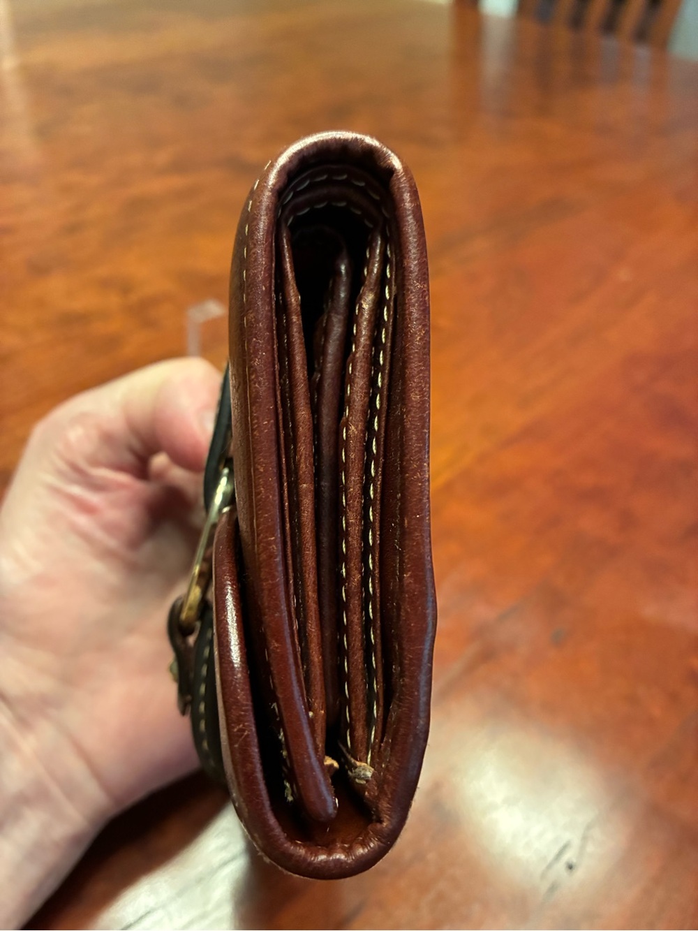 Dooney & Bourke Brown Leather Compact Wallet with Brass Ring - Picture 5 of 13